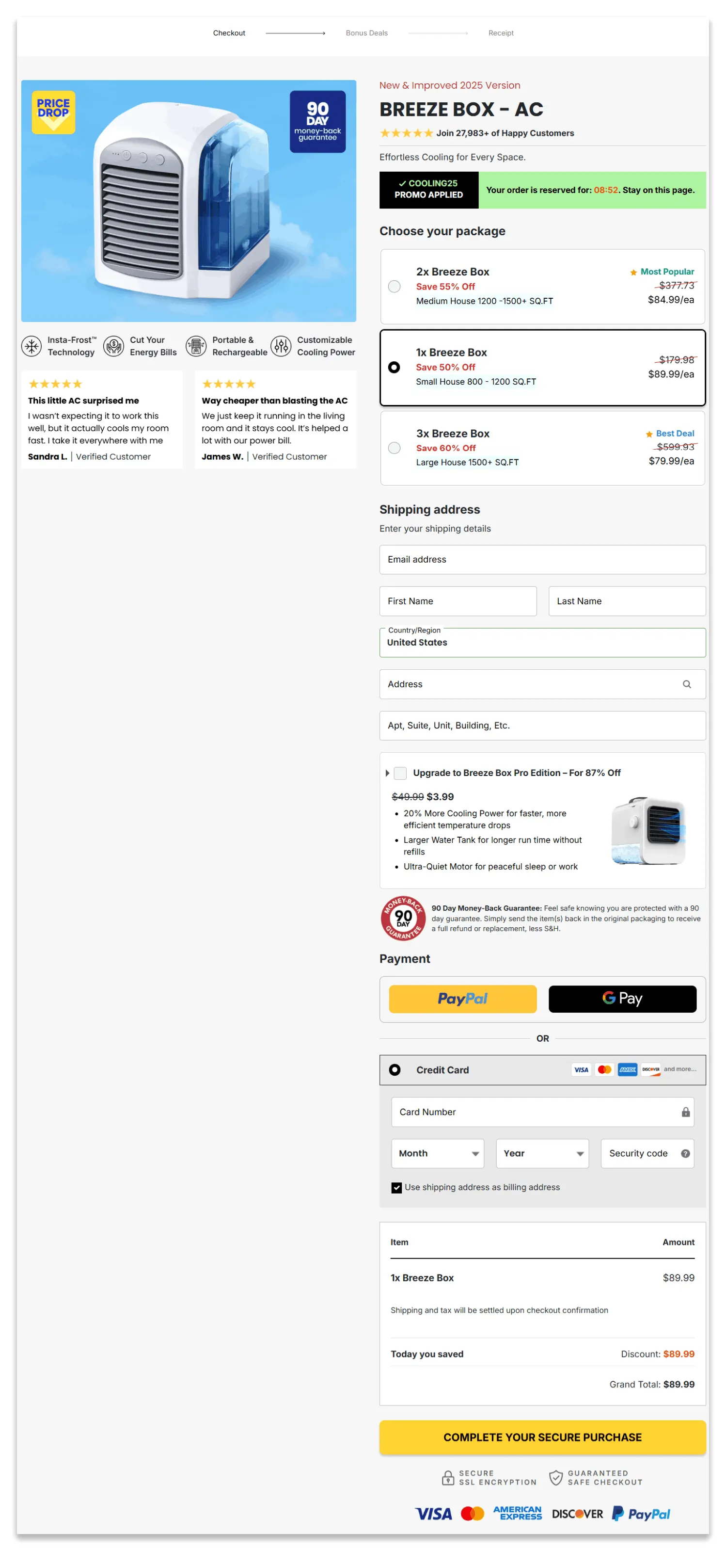Breeze Box secure checkout page